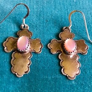 Vintage Native American Sterling Cross Earrings